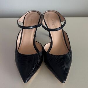 Black Pointed-Toe Slingback Heels with Ankle Strap - Women's